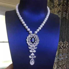 Load image into Gallery viewer, freshwater pearl white near round  10-11mm red zircon pendant necklace 18inch  wholesale nature beads for xmas gift