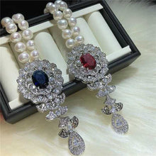 Load image into Gallery viewer, freshwater pearl white near round  10-11mm red zircon pendant necklace 18inch  wholesale nature beads for xmas gift
