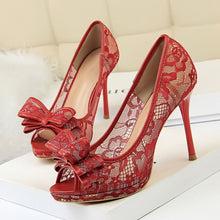 Load image into Gallery viewer, Sexy platform heels Peep Toe Lace Black high heels shoes White wedding shoes ladies sandals Pumps Women shoes 2020