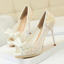 Load image into Gallery viewer, Sexy platform heels Peep Toe Lace Black high heels shoes White wedding shoes ladies sandals Pumps Women shoes 2020
