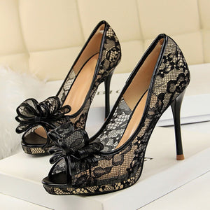 Sexy platform heels Peep Toe Lace Black high heels shoes White wedding shoes ladies sandals Pumps Women shoes 2020