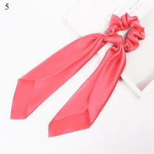 Load image into Gallery viewer, DIY Solid/Floral Print Bow Satin Long Ribbon Ponytail Scarf Hair Tie Scrunchies Women Girls Elastic Hair Bands Hair Accessories