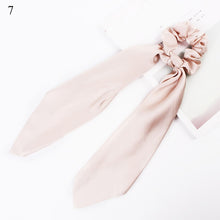 Load image into Gallery viewer, DIY Solid/Floral Print Bow Satin Long Ribbon Ponytail Scarf Hair Tie Scrunchies Women Girls Elastic Hair Bands Hair Accessories