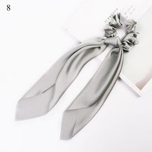 Load image into Gallery viewer, DIY Solid/Floral Print Bow Satin Long Ribbon Ponytail Scarf Hair Tie Scrunchies Women Girls Elastic Hair Bands Hair Accessories