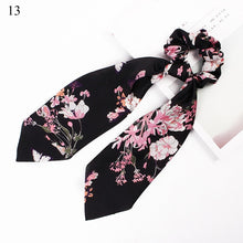 Load image into Gallery viewer, DIY Solid/Floral Print Bow Satin Long Ribbon Ponytail Scarf Hair Tie Scrunchies Women Girls Elastic Hair Bands Hair Accessories