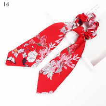 Load image into Gallery viewer, DIY Solid/Floral Print Bow Satin Long Ribbon Ponytail Scarf Hair Tie Scrunchies Women Girls Elastic Hair Bands Hair Accessories