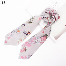 Load image into Gallery viewer, DIY Solid/Floral Print Bow Satin Long Ribbon Ponytail Scarf Hair Tie Scrunchies Women Girls Elastic Hair Bands Hair Accessories