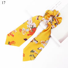 Load image into Gallery viewer, DIY Solid/Floral Print Bow Satin Long Ribbon Ponytail Scarf Hair Tie Scrunchies Women Girls Elastic Hair Bands Hair Accessories