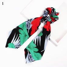 Load image into Gallery viewer, DIY Solid/Floral Print Bow Satin Long Ribbon Ponytail Scarf Hair Tie Scrunchies Women Girls Elastic Hair Bands Hair Accessories