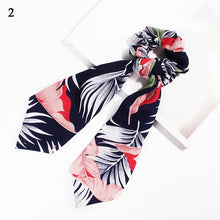 Load image into Gallery viewer, DIY Solid/Floral Print Bow Satin Long Ribbon Ponytail Scarf Hair Tie Scrunchies Women Girls Elastic Hair Bands Hair Accessories