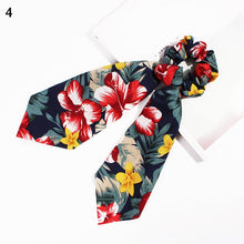 Load image into Gallery viewer, DIY Solid/Floral Print Bow Satin Long Ribbon Ponytail Scarf Hair Tie Scrunchies Women Girls Elastic Hair Bands Hair Accessories