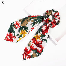 Load image into Gallery viewer, DIY Solid/Floral Print Bow Satin Long Ribbon Ponytail Scarf Hair Tie Scrunchies Women Girls Elastic Hair Bands Hair Accessories