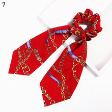 Load image into Gallery viewer, DIY Solid/Floral Print Bow Satin Long Ribbon Ponytail Scarf Hair Tie Scrunchies Women Girls Elastic Hair Bands Hair Accessories