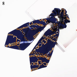 DIY Solid/Floral Print Bow Satin Long Ribbon Ponytail Scarf Hair Tie Scrunchies Women Girls Elastic Hair Bands Hair Accessories