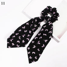 Load image into Gallery viewer, DIY Solid/Floral Print Bow Satin Long Ribbon Ponytail Scarf Hair Tie Scrunchies Women Girls Elastic Hair Bands Hair Accessories