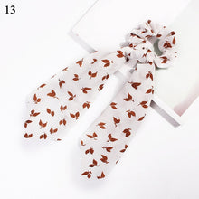 Load image into Gallery viewer, DIY Solid/Floral Print Bow Satin Long Ribbon Ponytail Scarf Hair Tie Scrunchies Women Girls Elastic Hair Bands Hair Accessories