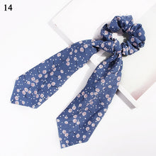 Load image into Gallery viewer, DIY Solid/Floral Print Bow Satin Long Ribbon Ponytail Scarf Hair Tie Scrunchies Women Girls Elastic Hair Bands Hair Accessories