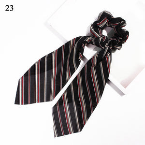 DIY Solid/Floral Print Bow Satin Long Ribbon Ponytail Scarf Hair Tie Scrunchies Women Girls Elastic Hair Bands Hair Accessories