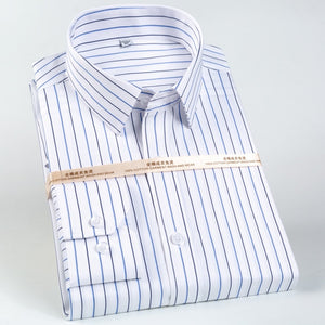 Men's Classic Long Sleeve Non-Iron Striped Shirts Casual Standard-fit Formal Business Work Social 100% Cotton Basic Dress Shirt