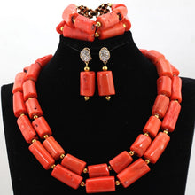 Load image into Gallery viewer, Romantic 2 Rolls Green Nigerian Bridal Coral Beads Necklace Earrings Bracelet Set African Party Coral Necklace Free Ship QW696