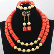 Load image into Gallery viewer, Romantic 2 Rolls Green Nigerian Bridal Coral Beads Necklace Earrings Bracelet Set African Party Coral Necklace Free Ship QW696