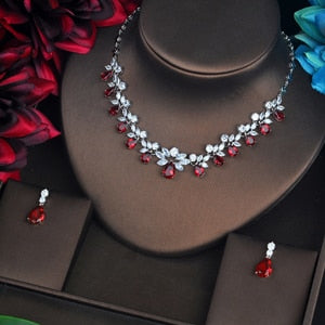 HIBRIDE Brilliant Red Cubic Zirconia Bridal Jewelry Sets For Women Pendant Set Dress Accessories Necklace Set Party Gifts N-582