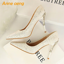 Load image into Gallery viewer, 2019 New Women Pumps High Thin Heel Metal Pointed Toe Shallow Sexy Ladies Bling Bridal Wedding Women Shoes White High Heels