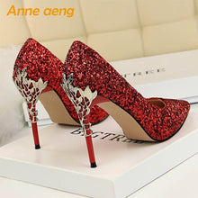 Load image into Gallery viewer, 2019 New Women Pumps High Thin Heel Metal Pointed Toe Shallow Sexy Ladies Bling Bridal Wedding Women Shoes White High Heels