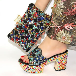 doershow Italian Shoes and Bags To Match Shoes with Bag Set Decorated with Rhinestone Nigerian Women Wedding Shoes set! HWQ1-8