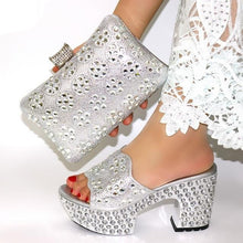 Load image into Gallery viewer, doershow Italian Shoes and Bags To Match Shoes with Bag Set Decorated with Rhinestone Nigerian Women Wedding Shoes set! HWQ1-8