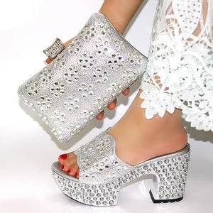 doershow Italian Shoes and Bags To Match Shoes with Bag Set Decorated with Rhinestone Nigerian Women Wedding Shoes set! HWQ1-8