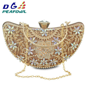 Luxury Clutches Moon Sequined Hollow Out Crystal Lady Shoulder Phone Wallet Case Wedding Shoes Matching Bag Evening Handbags