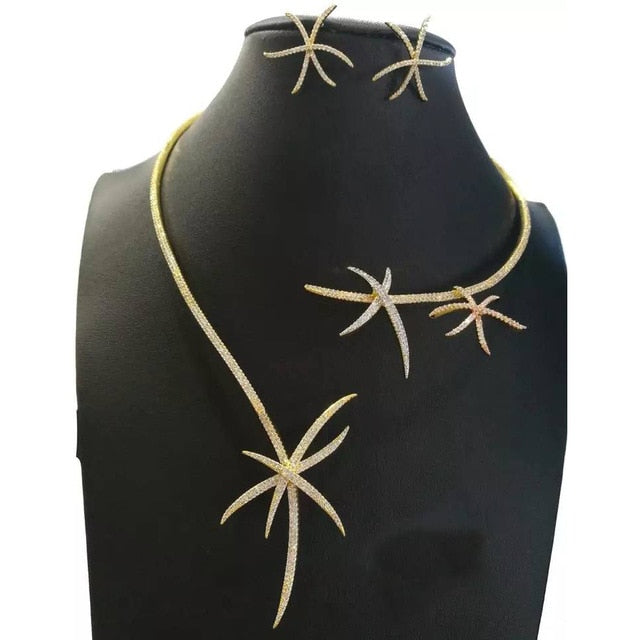 GODKI Luxury Starfish Necklace Earring Set African Jewelry Sets For Women Wedding Engagement brincos para as mulheres 2021