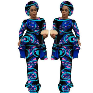 Africa Style Bazin Riche Dresses for Women Two Pieces Set Women Long Sleeve Tops and Long African Print Skirt Plus Size WY2488