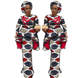 Africa Style Bazin Riche Dresses for Women Two Pieces Set Women Long Sleeve Tops and Long African Print Skirt Plus Size WY2488