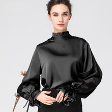 Load image into Gallery viewer, Satin Women&#39; Blouse Stand Ruffled Collar Split Lace Sleeve Loose Plus Size Ladies Tops Fashion New 2020 Female Tops And Blouses