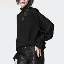 Load image into Gallery viewer, Satin Women&#39; Blouse Stand Ruffled Collar Split Lace Sleeve Loose Plus Size Ladies Tops Fashion New 2020 Female Tops And Blouses