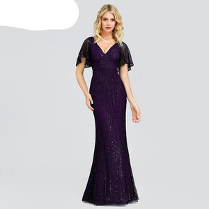 Sexy vestido de lentejuelas Maix para mujer de manga corta con cuello en V ajustado vestido de fiesta de noche elegante vestido de mujer largo Robe Femme 2020