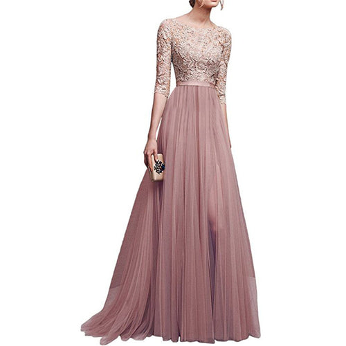 Wipalo 2019 Elegant Half Sleeve Chiffon Lace Stitching Floor Length Maxi Women Party Prom Formal Dress Plus Size Vestidos Robe