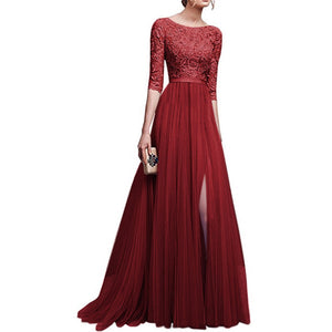 Wipalo 2019 Elegant Half Sleeve Chiffon Lace Stitching Floor Length Maxi Women Party Prom Formal Dress Plus Size Vestidos Robe