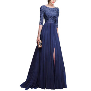 Wipalo 2019 Elegant Half Sleeve Chiffon Lace Stitching Floor Length Maxi Women Party Prom Formal Dress Plus Size Vestidos Robe