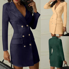 Load image into Gallery viewer, Fashion Office Ladies suit women blazer dress Double Breasted Button Front Military Style Long Sleeve Dress Free Ship платье Z4