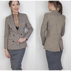 Affogatoo Fashion double breasted plaid blazer women Long sleeve slim OL blazer 2020 Casual autumn jacket blazer female