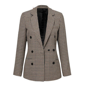 Affogatoo Fashion double breasted plaid blazer women Long sleeve slim OL blazer 2020 Casual autumn jacket blazer female