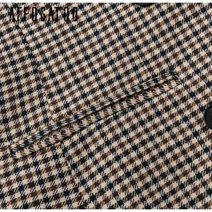 Affogatoo Fashion double breasted plaid blazer women Long sleeve slim OL blazer 2020 Casual autumn jacket blazer female