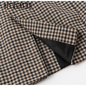 Affogatoo Fashion double breasted plaid blazer women Long sleeve slim OL blazer 2020 Casual autumn jacket blazer female