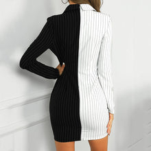 Load image into Gallery viewer, Fashion suit women blazer dress Turn Down Neck Long Sleeve Buttons Striped Patchwork Bodycon Blazer Dress Wholesale Free Ship Z4