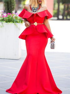 Red Christmas Dress for Women Maxi Party Off Shoulder Bodycon Sexy Ruffle Elegant Celebrate Dinner Party Club Evening Long Robes