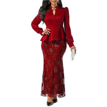 Load image into Gallery viewer, Women Sequined Embellished Long Sleeve Peplum Dress Office Lady Chic Elegant Plus Size Formal Party Vestido