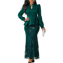 Load image into Gallery viewer, Women Sequined Embellished Long Sleeve Peplum Dress Office Lady Chic Elegant Plus Size Formal Party Vestido